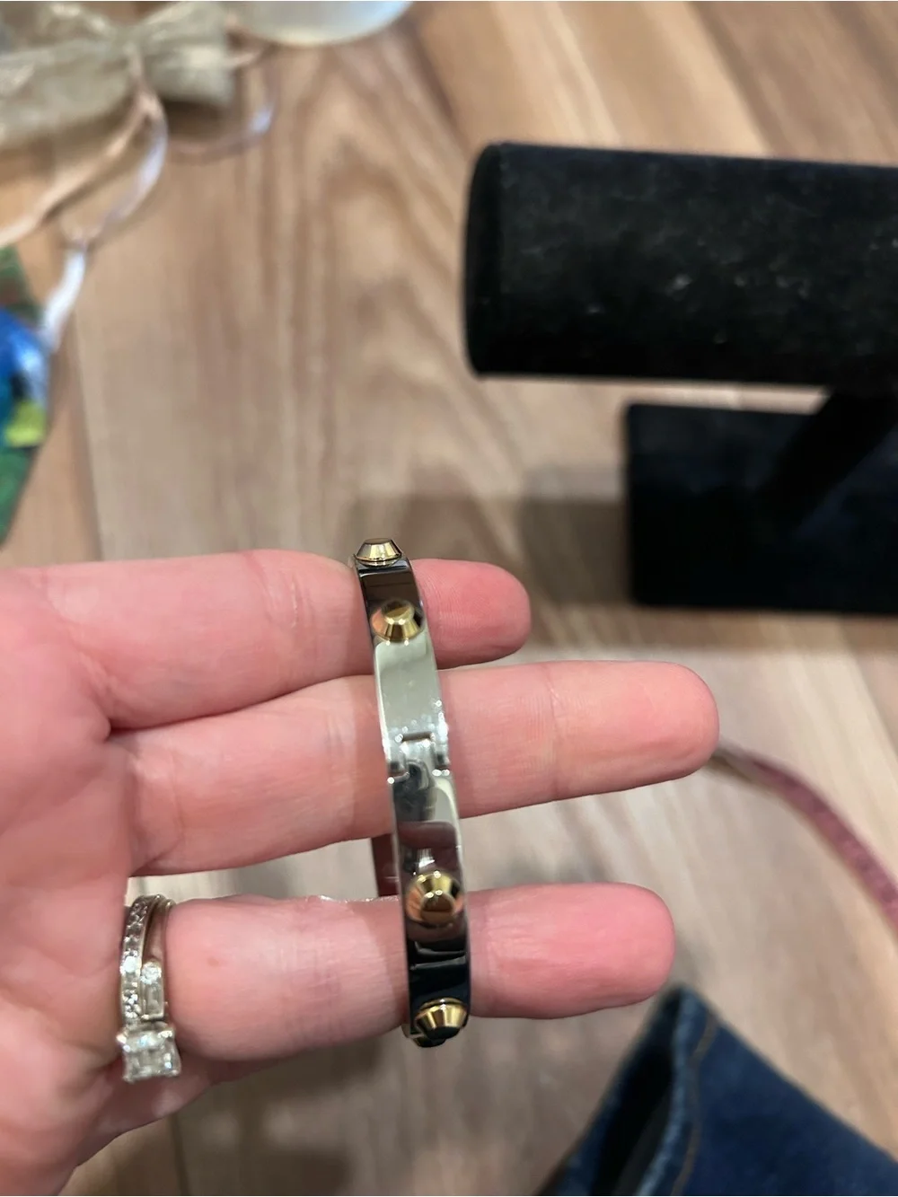Michael Kors Colby Two-Tone Buckle Hinged Bangle Bracelet Signed Studded 90s Y2K